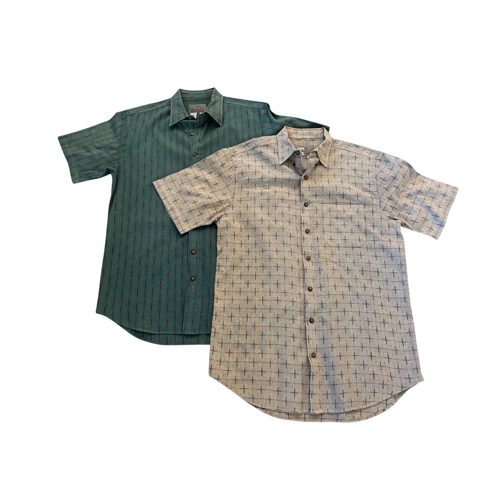 Lot of 2 Vintage The Territory Ahead Mens Short Sleeve Cotton Dobby Shirts L-T
